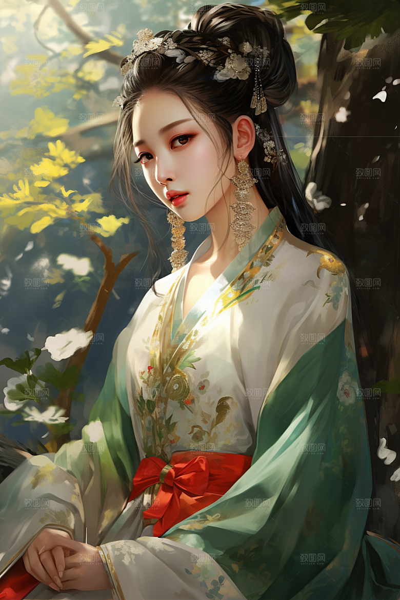 新中式美女唯美温婉插画