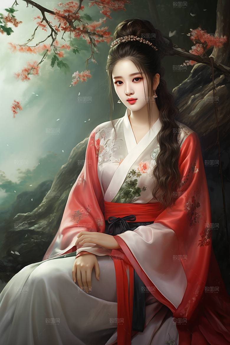 新中式美女艺术文艺插画