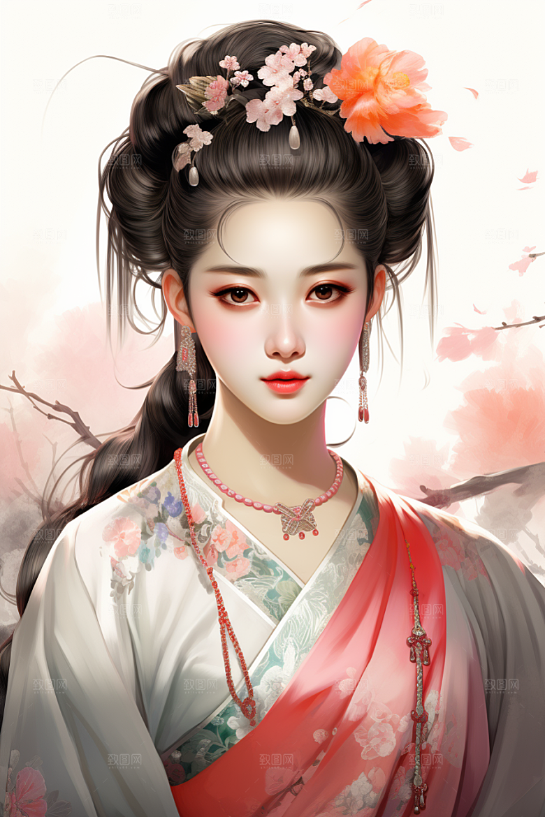新中式美女中国风高清插画