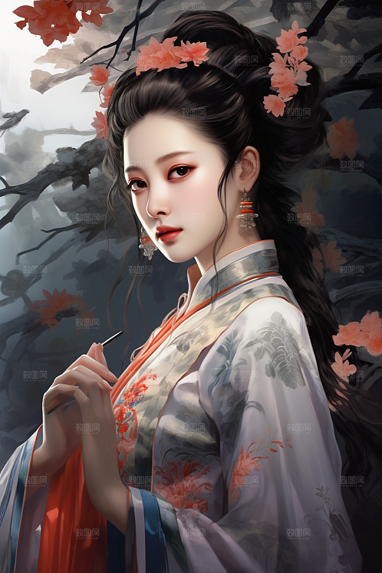 新中式美女中国风唯美插画