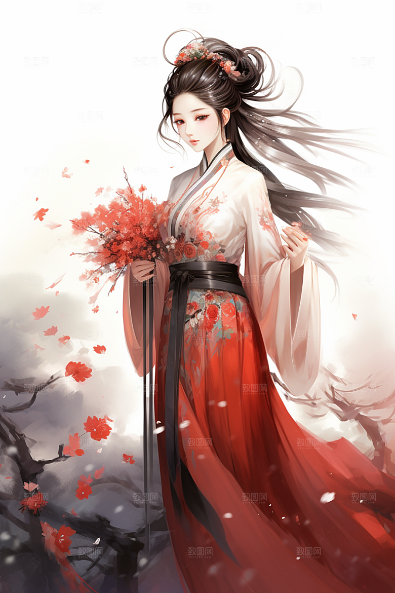 新中式美女中国风唯美插画