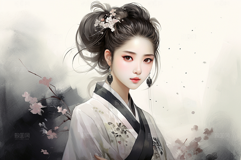 新中式美女中国风手绘插画
