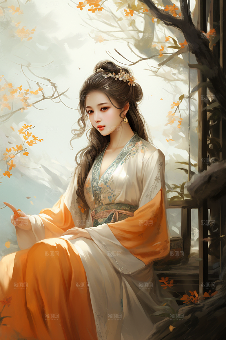 新中式美女高清温婉插画