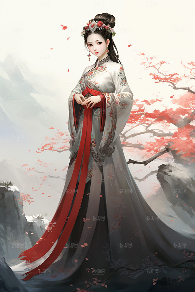 新中式美女中国风高清插画