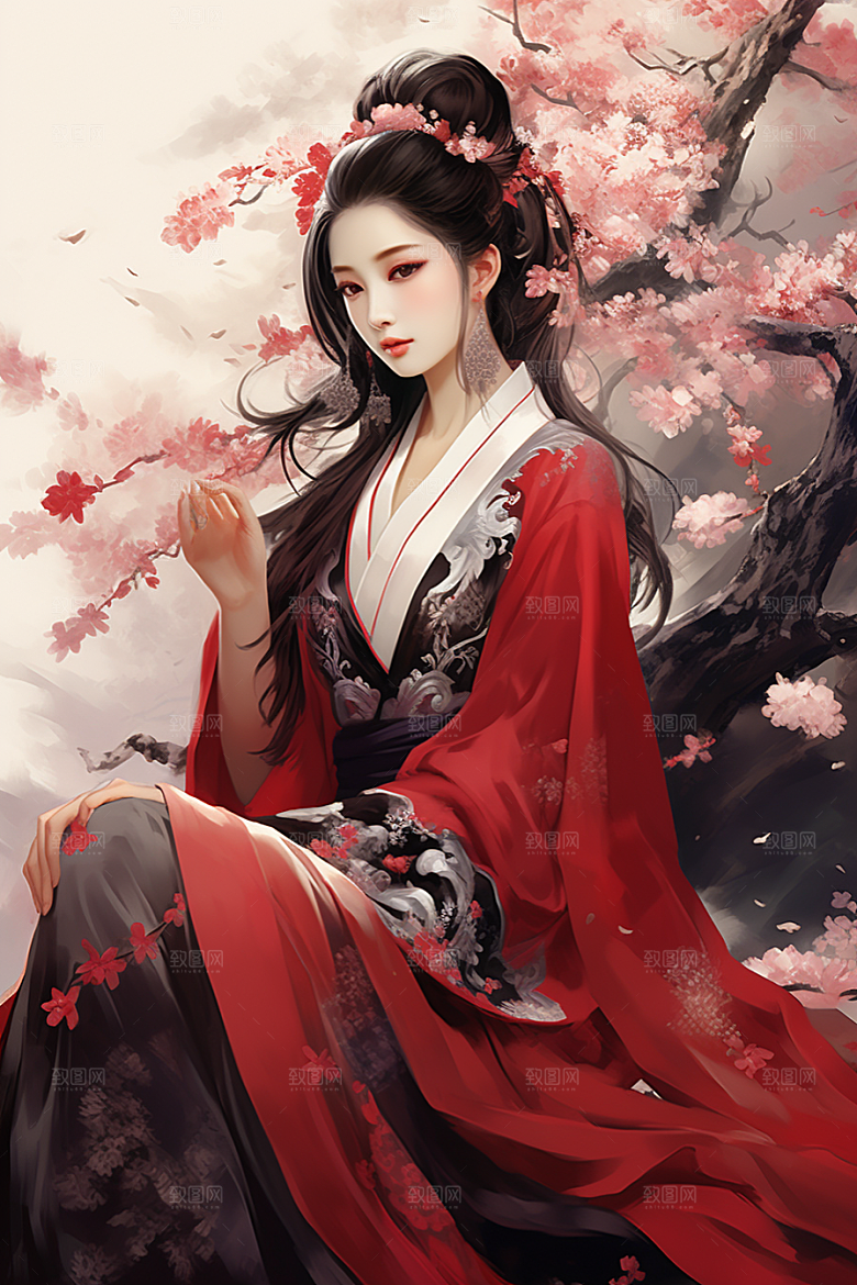 新中式美女文艺高清插画