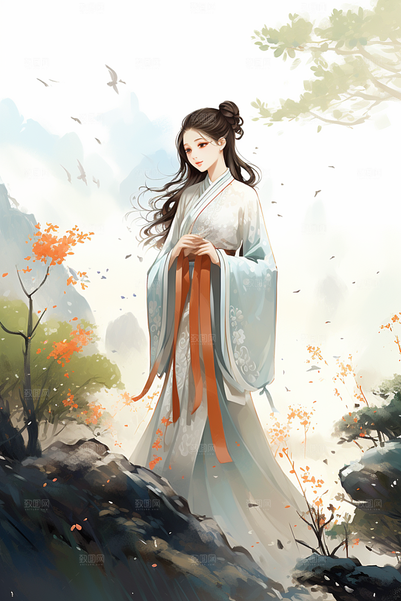 新中式美女温婉唯美插画