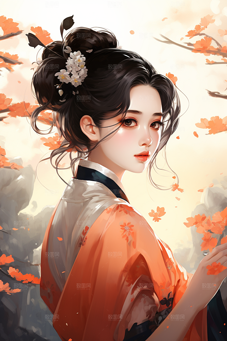 新中式美女手绘温婉插画