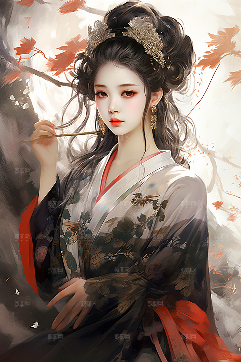 新中式美女高清艺术插画
