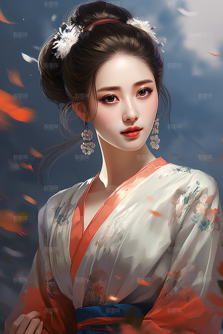 新中式美女中国风温婉插画