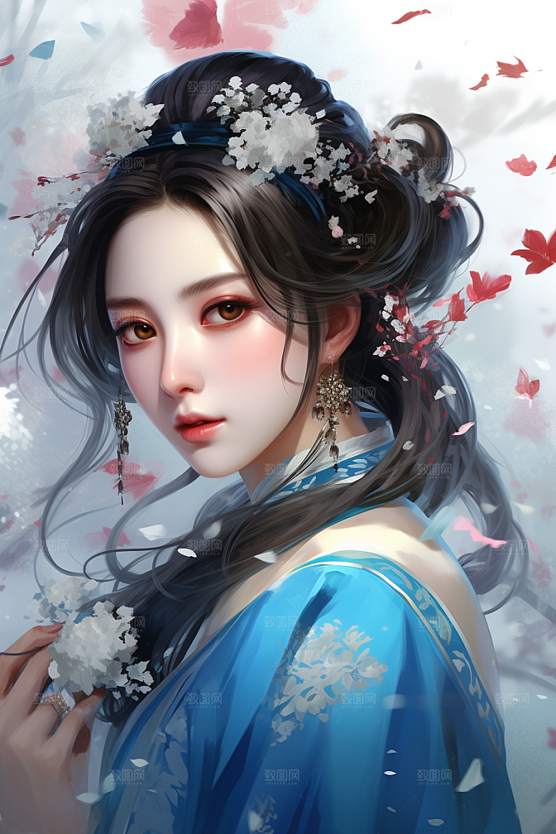 新中式美女水墨中国风插画