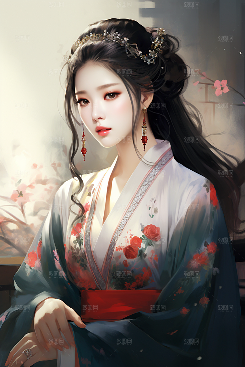新中式美女唯美中国风插画