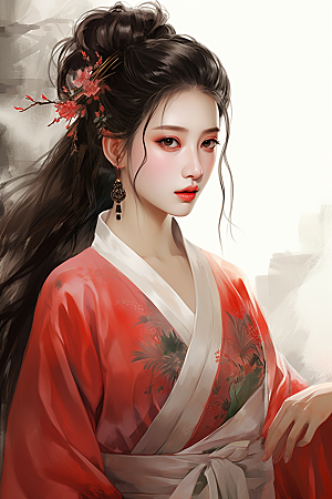 新中式美女温婉文艺插画