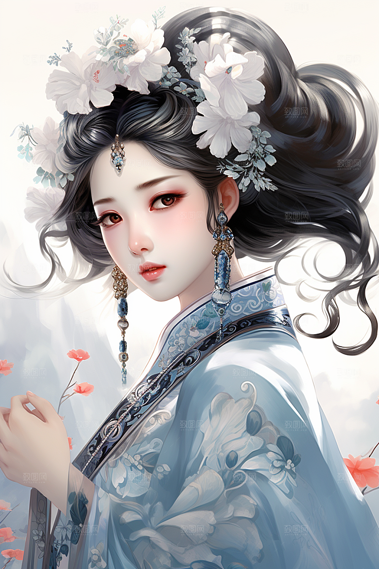 新中式美女手绘温婉插画