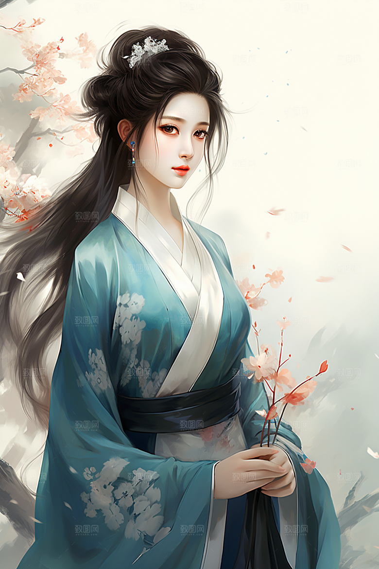 新中式美女中国风文艺插画