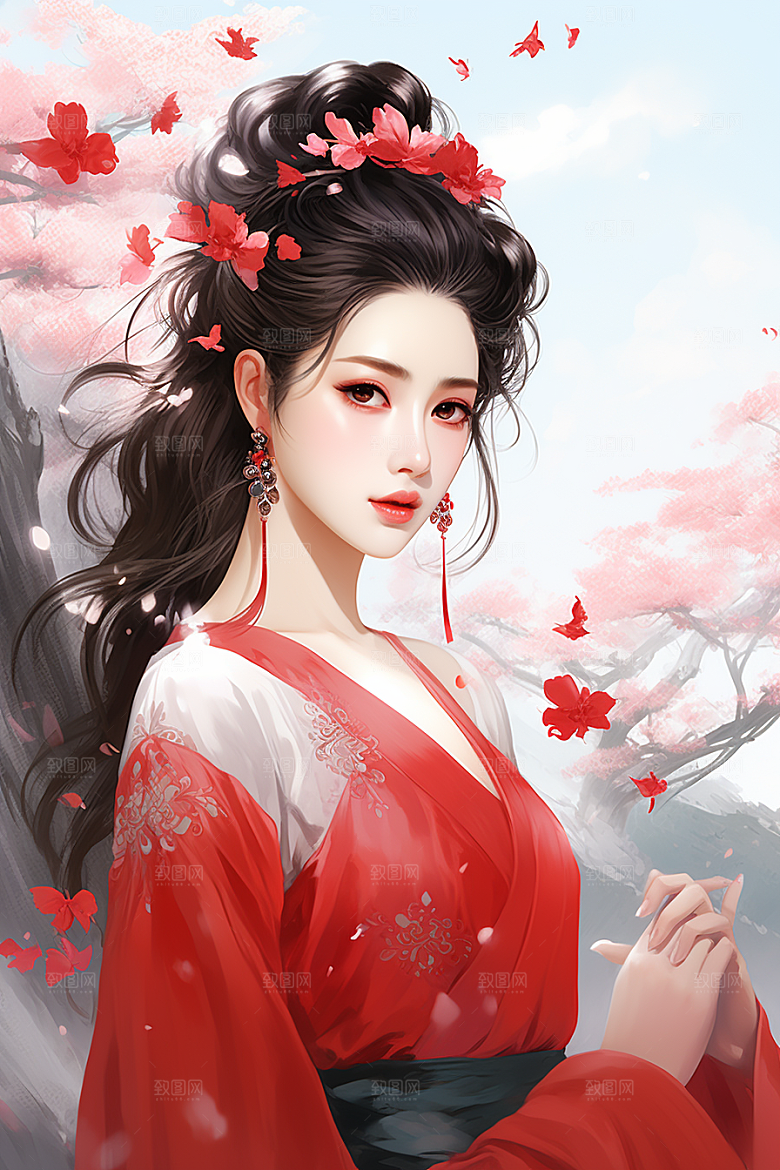 新中式美女水墨中国风插画