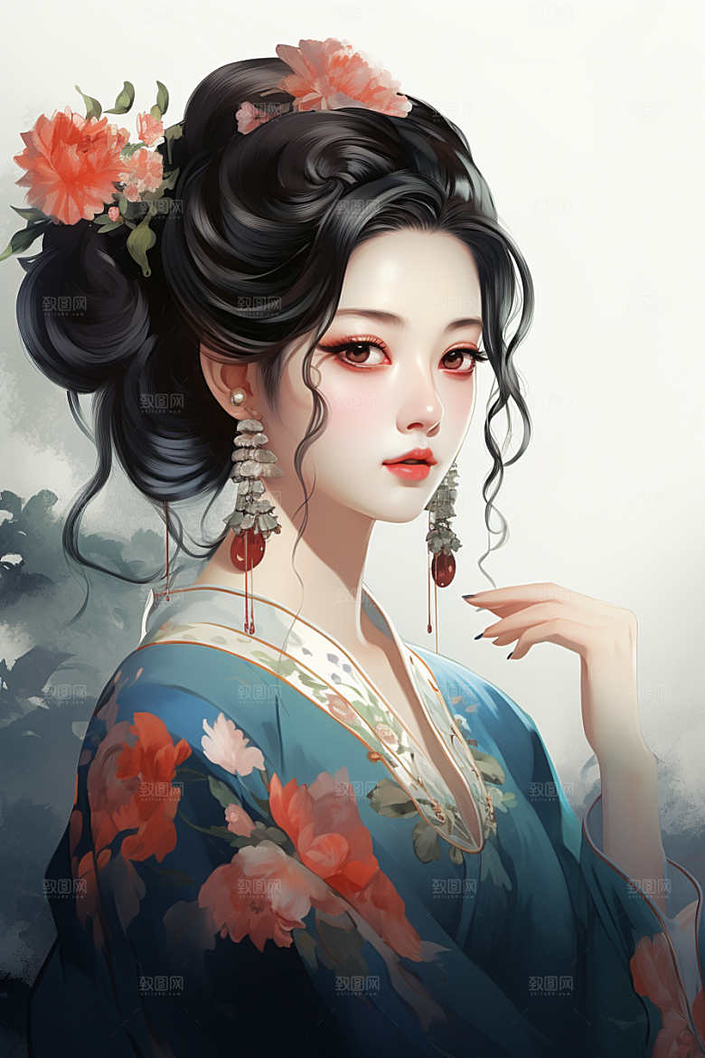新中式美女文艺温婉插画