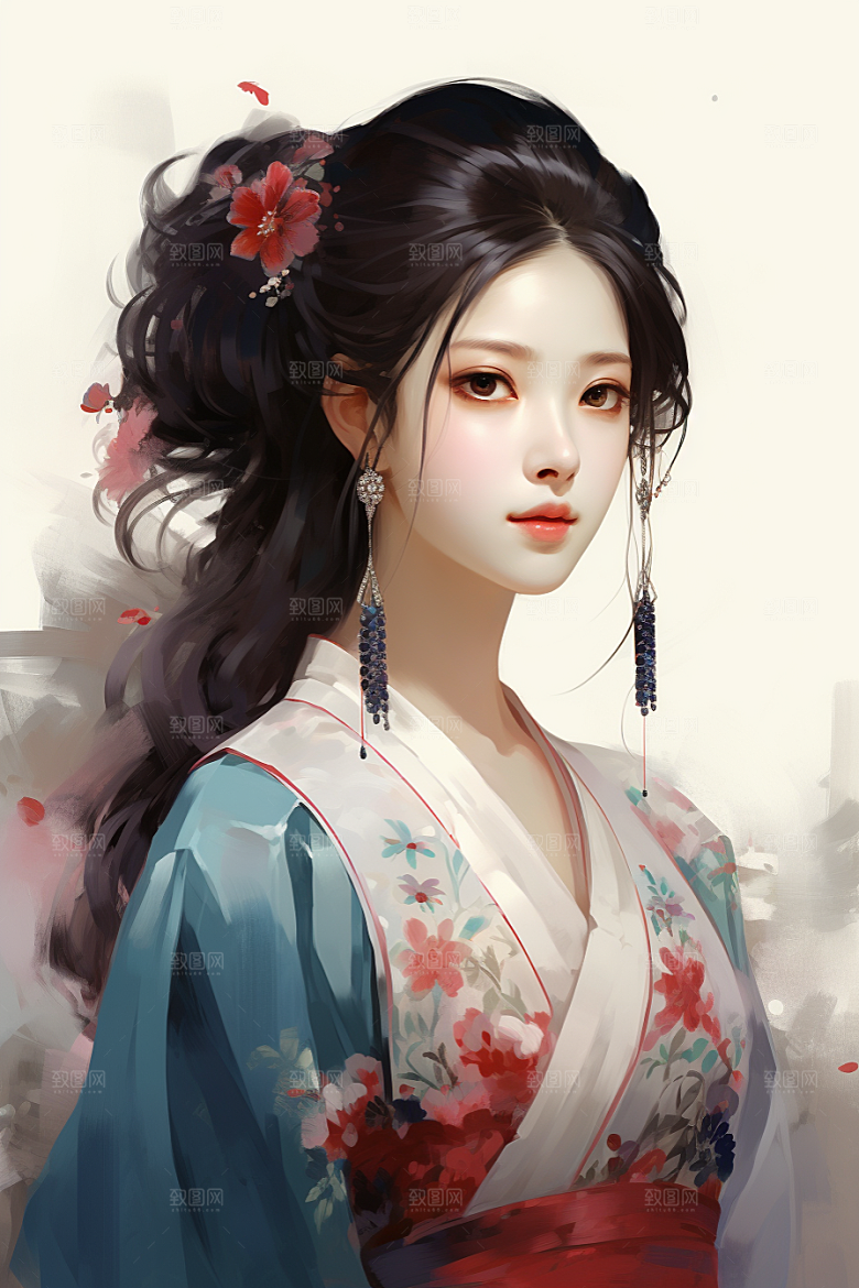 新中式美女中国风高清插画