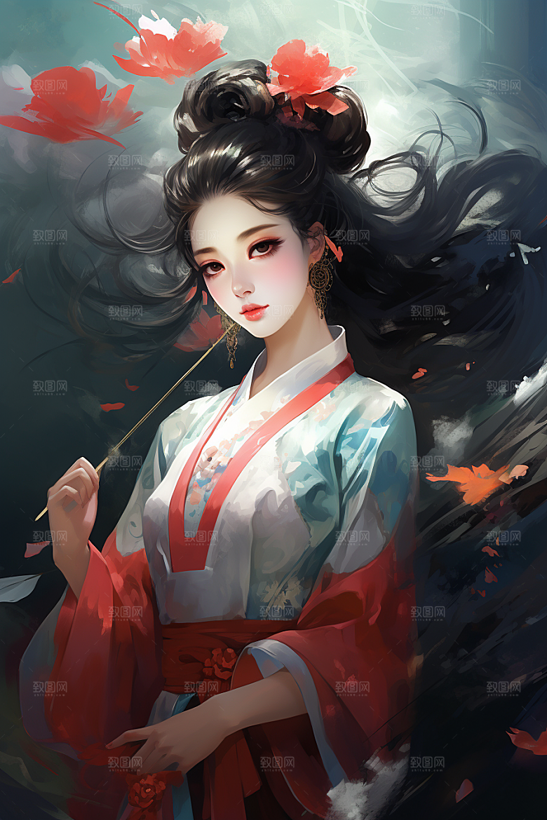 新中式美女中国风文艺插画