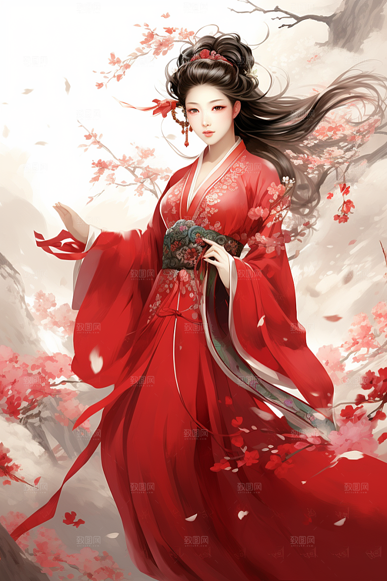新中式美女水墨唯美插画