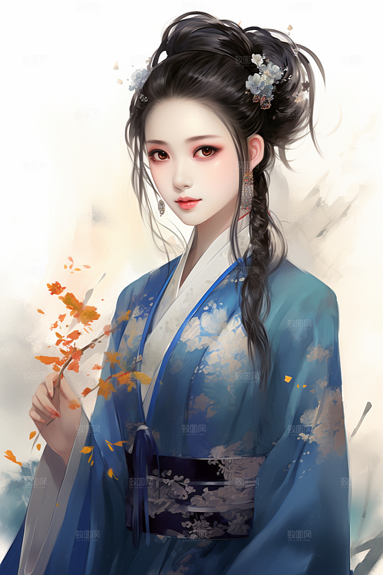 新中式美女中国风温婉插画