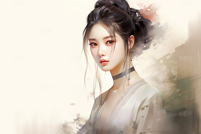 新中式美女温婉唯美插画