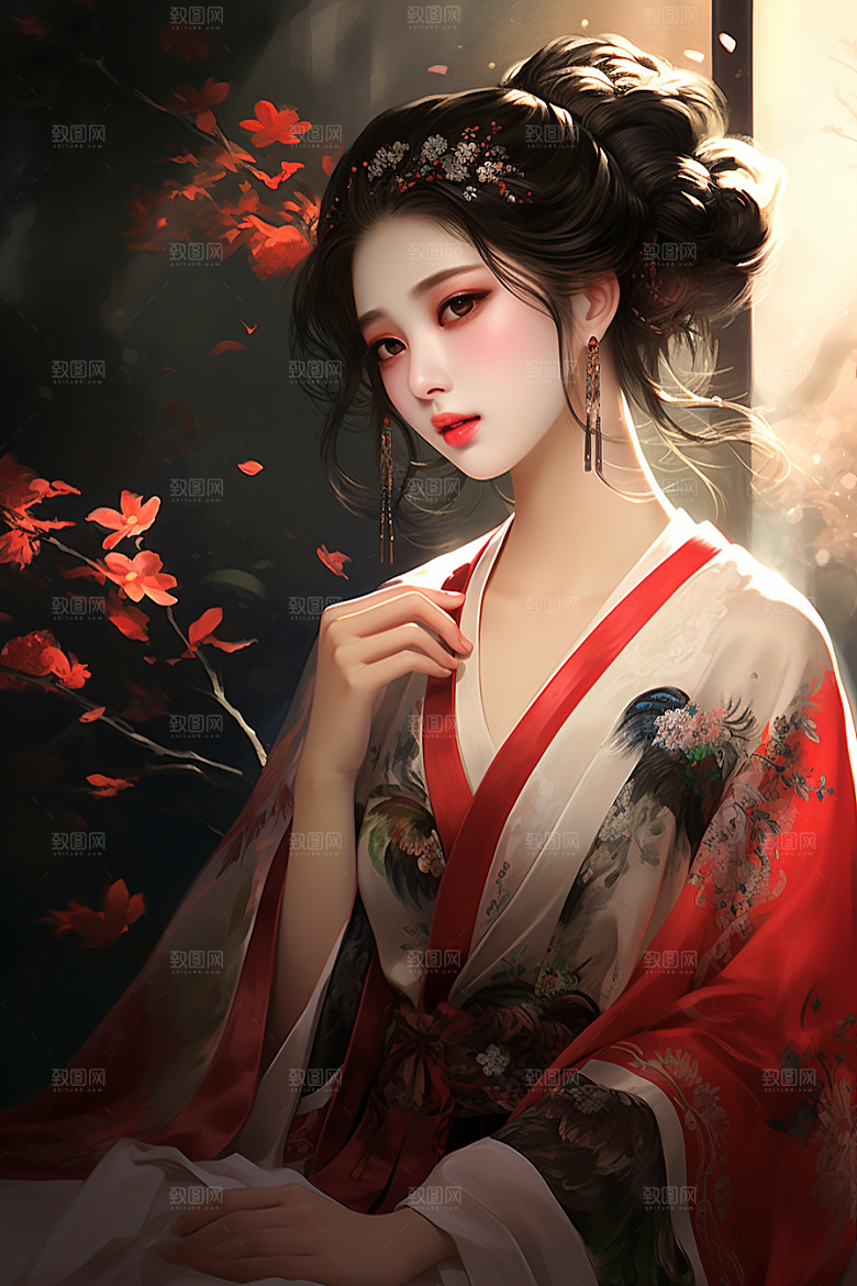 新中式美女中国风高清插画