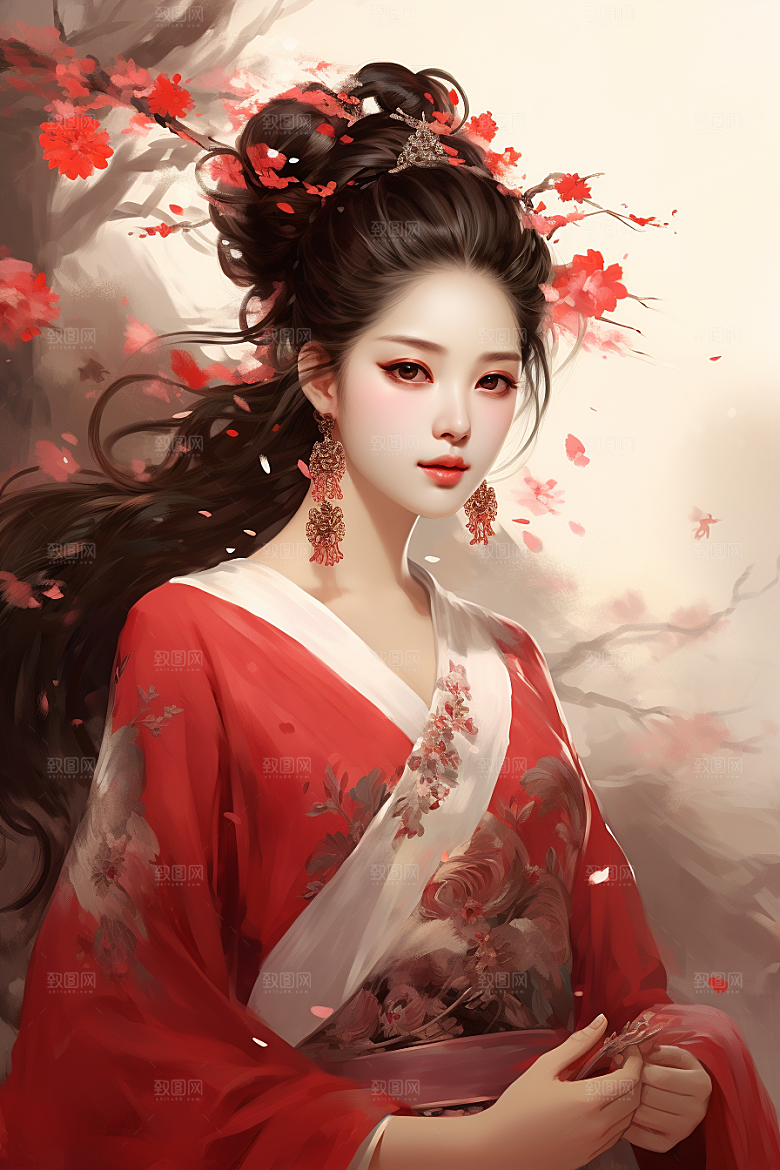新中式美女温婉高清插画