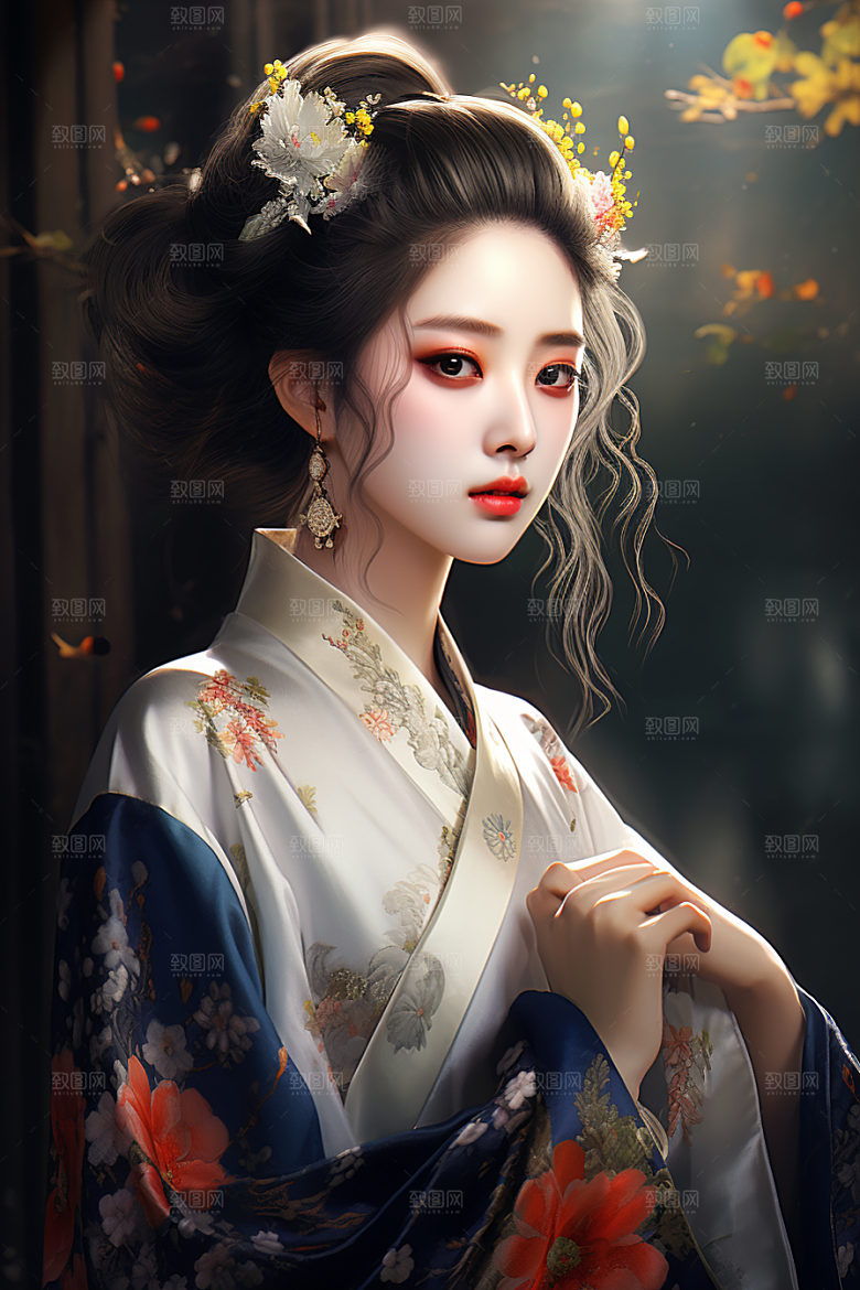 新中式美女唯美文艺插画