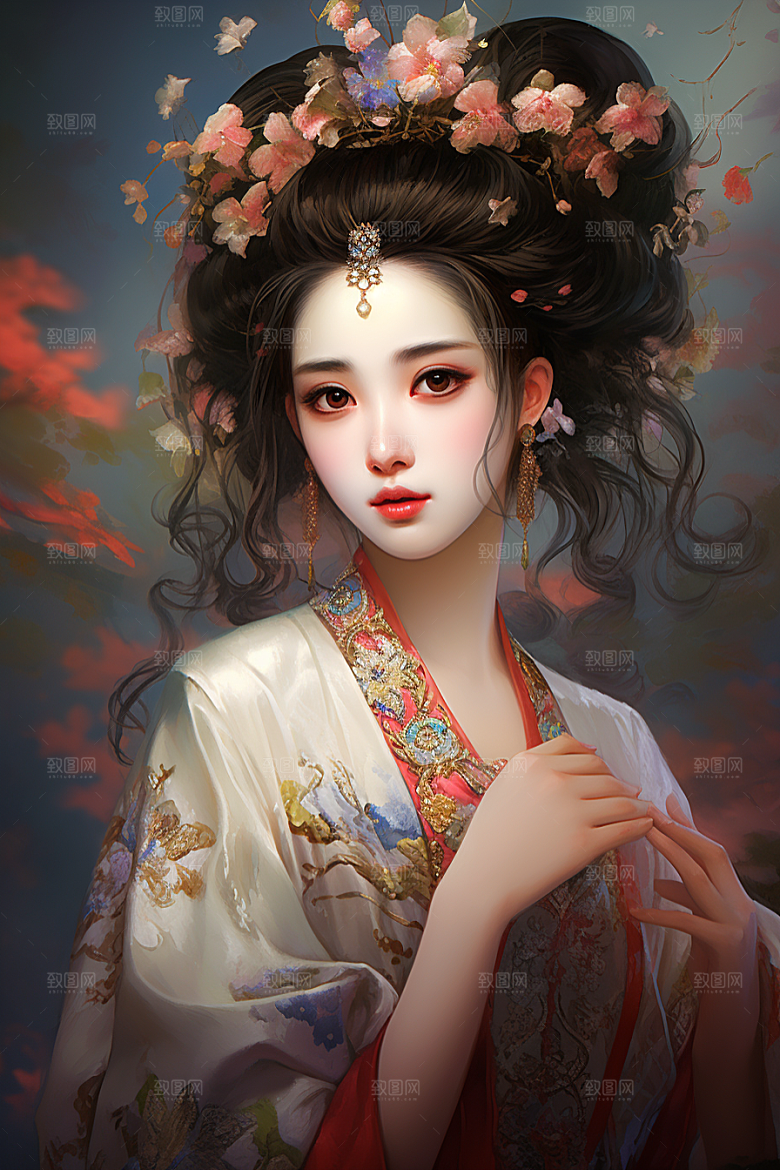 新中式美女中国风手绘插画