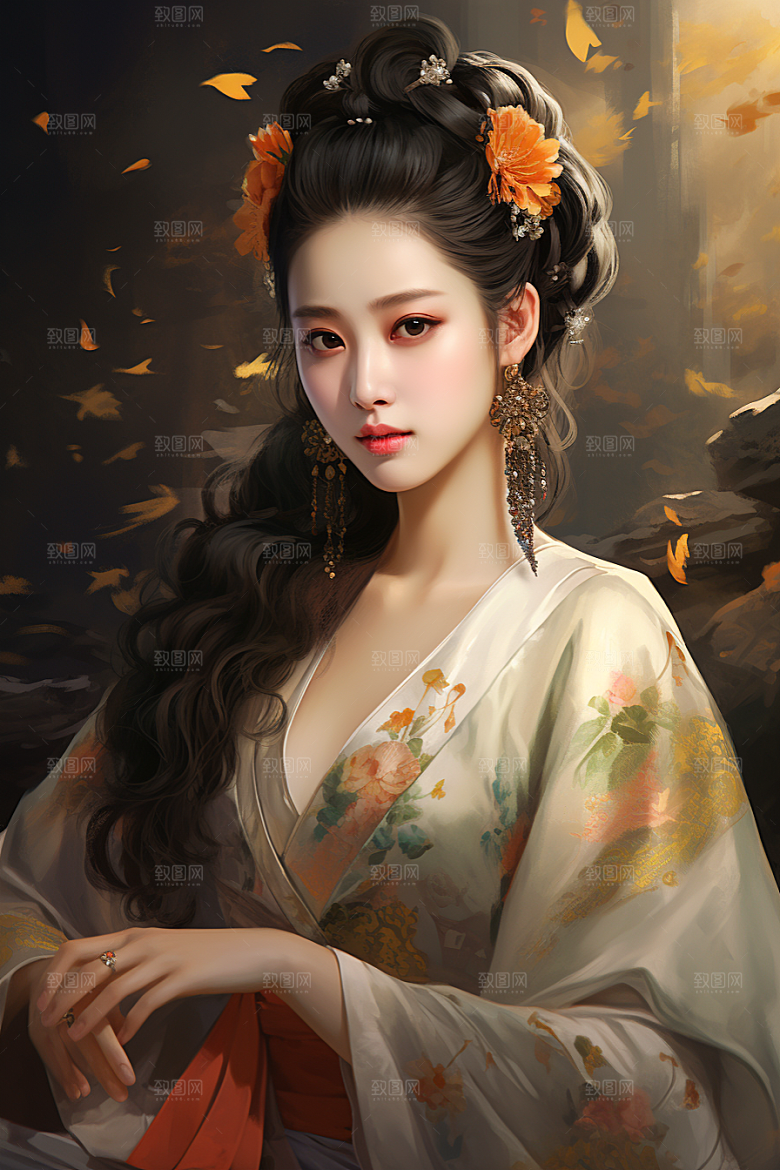 新中式美女艺术文艺插画