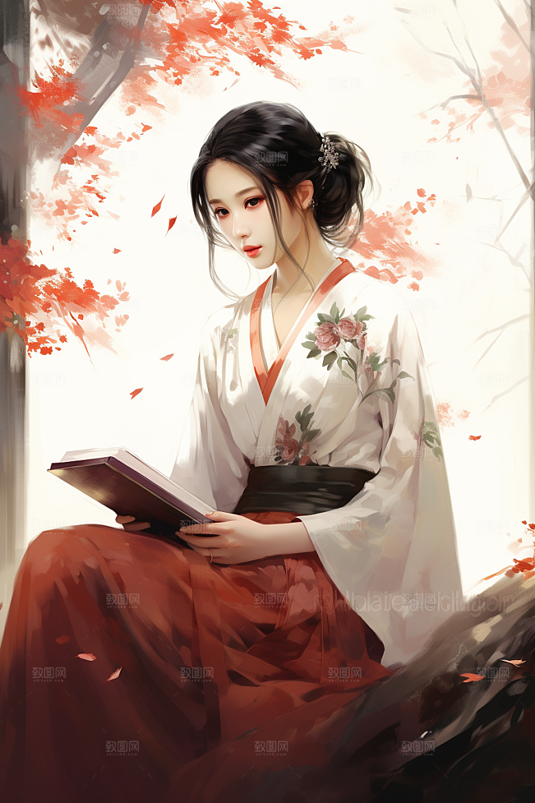 新中式美女中国风手绘插画