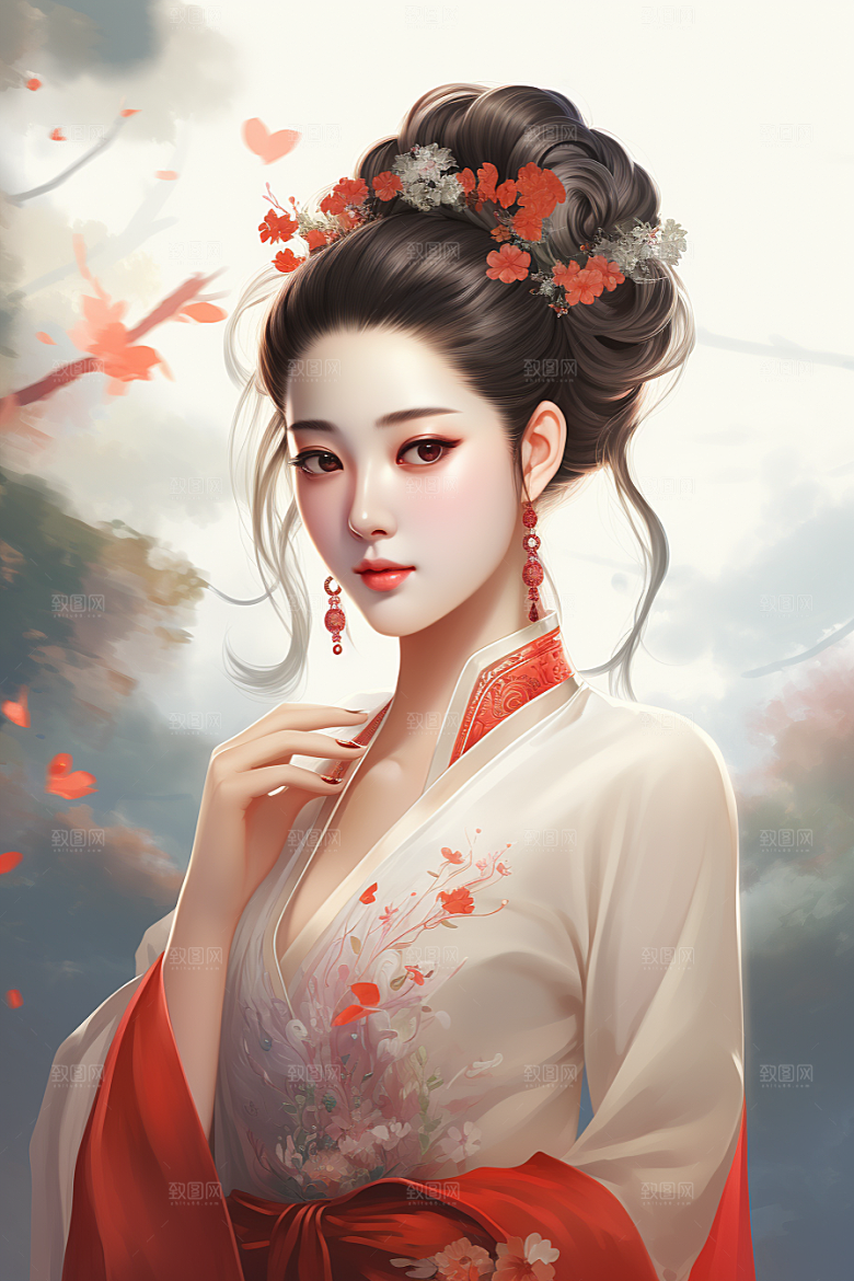 新中式美女唯美文艺插画