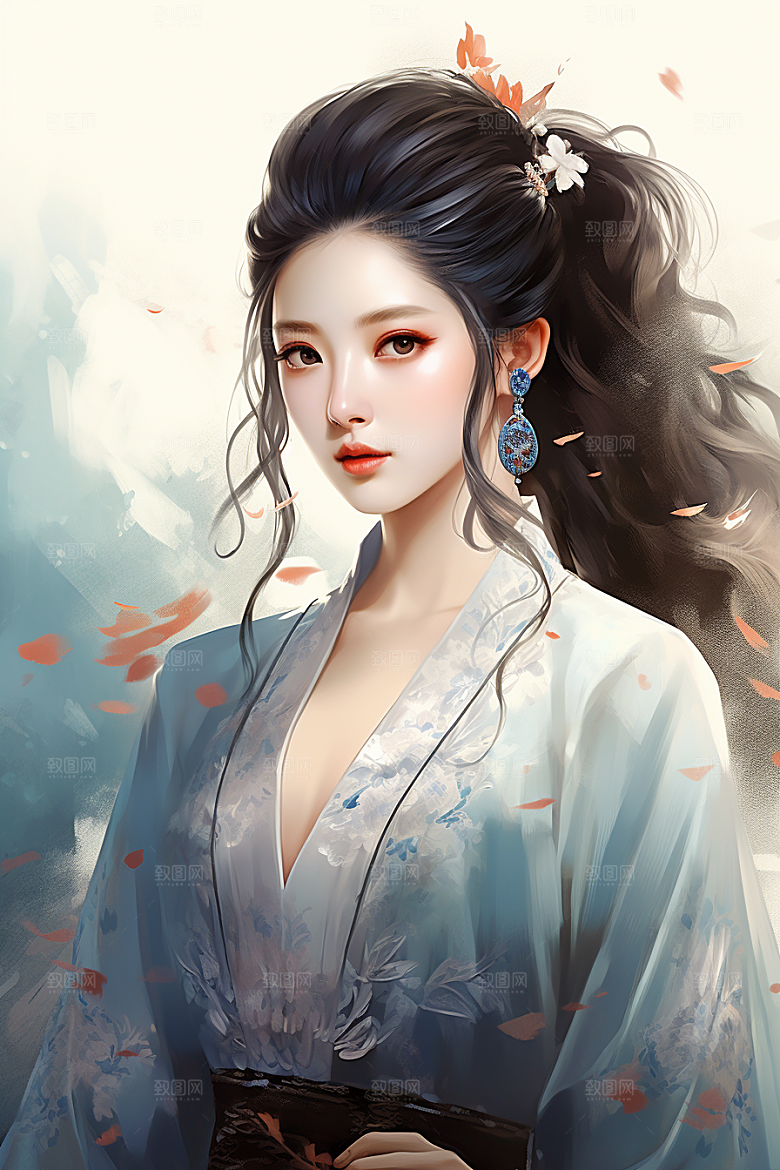 新中式美女文艺唯美插画