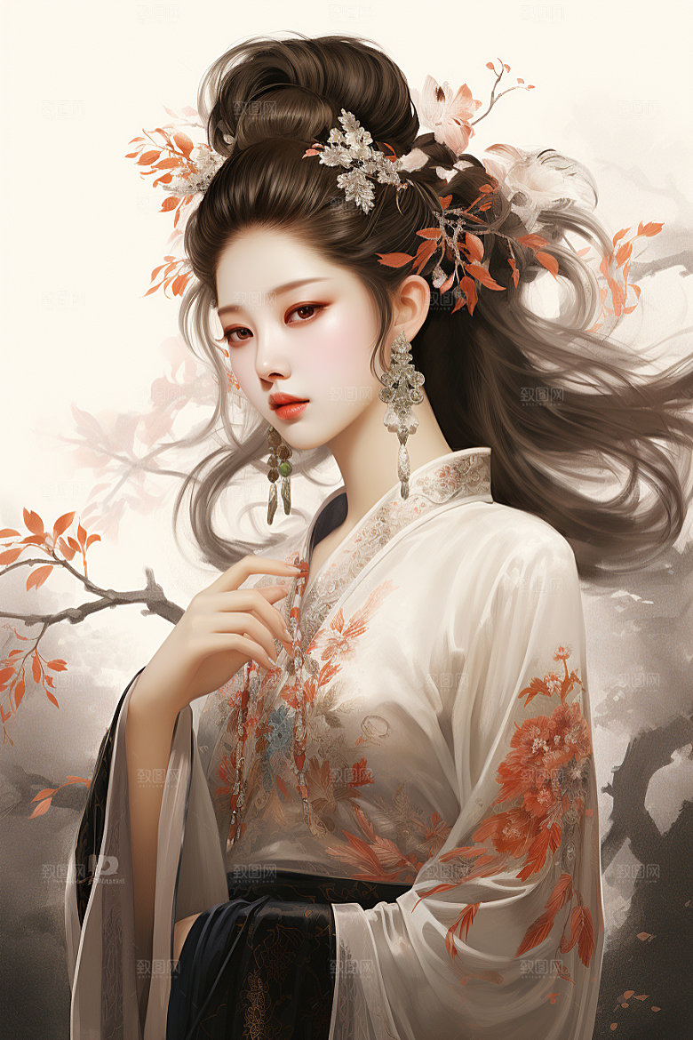 新中式美女中国风手绘插画