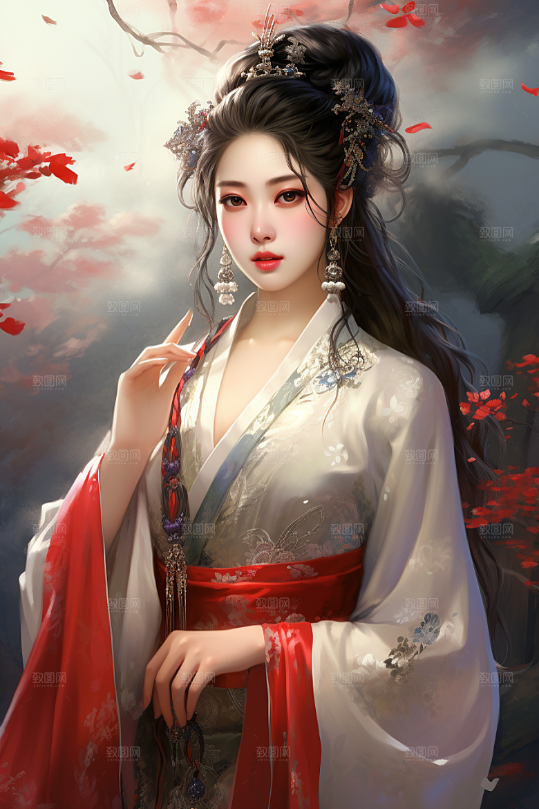 新中式美女温婉手绘插画