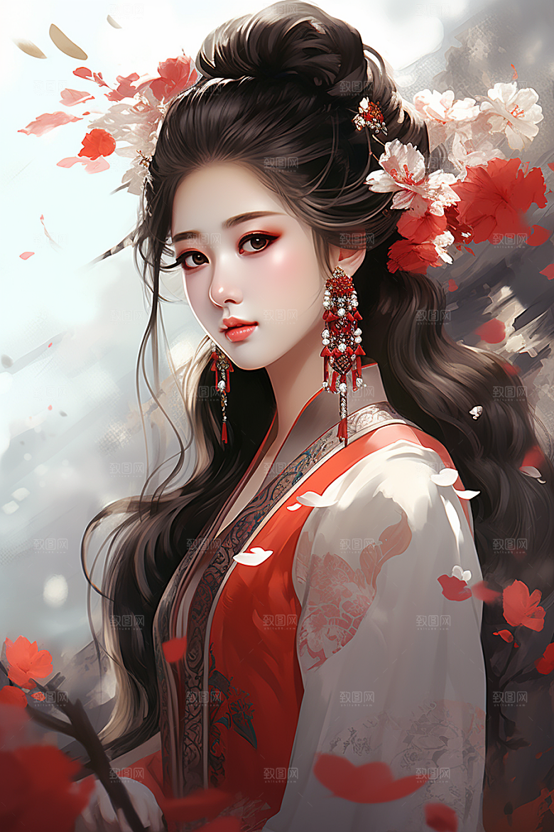 新中式美女中国风艺术插画