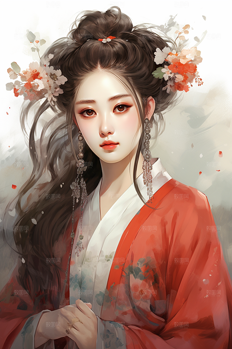 新中式美女高清文艺插画