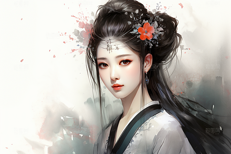 新中式美女手绘中国风插画