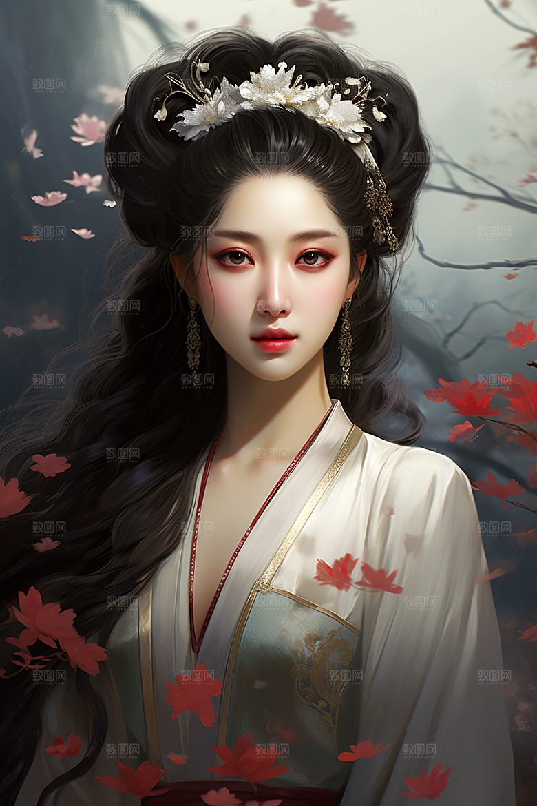 新中式美女温婉唯美插画