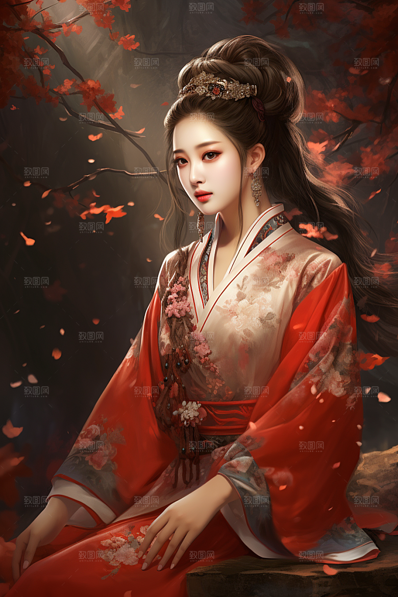新中式美女文艺高清插画