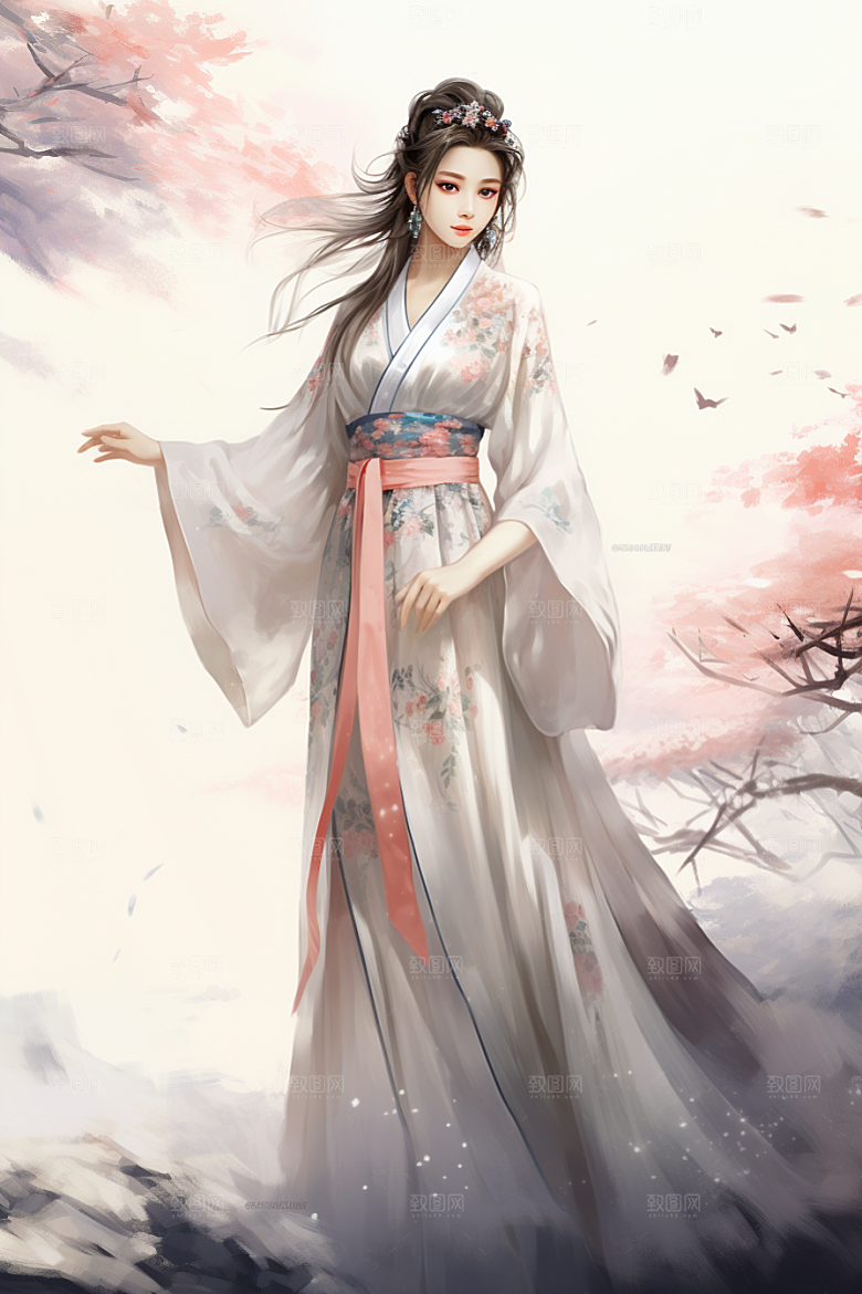 新中式美女文艺手绘插画
