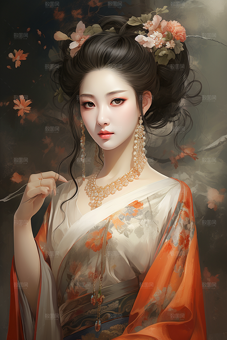 新中式美女水墨中国风插画