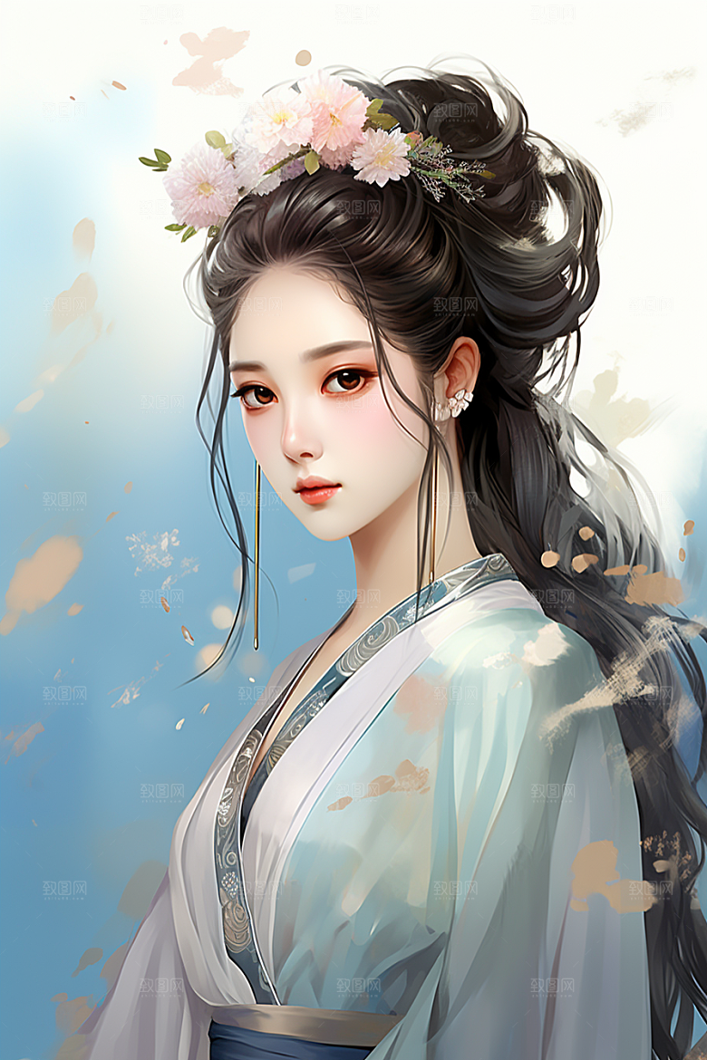 新中式美女中国风唯美插画