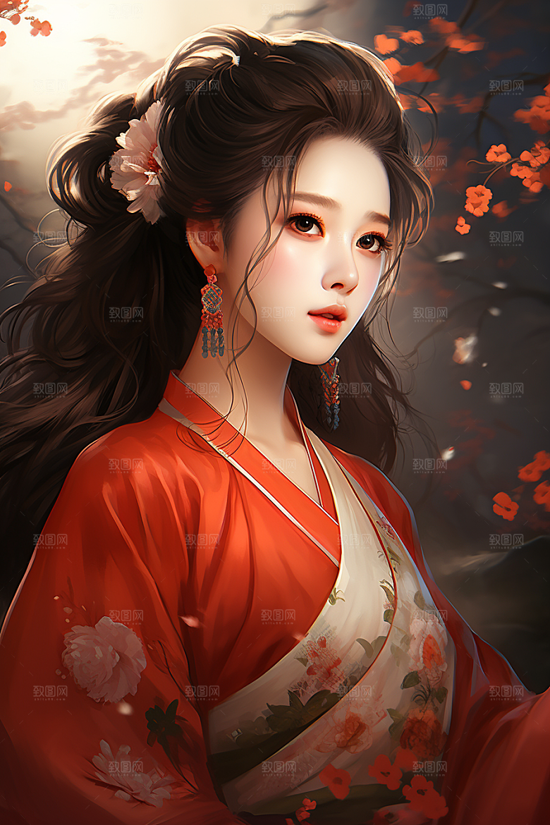 新中式美女温婉文艺插画