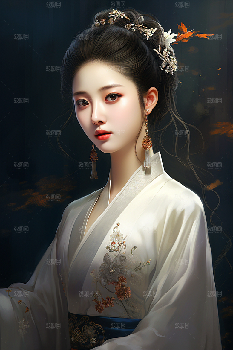 新中式美女文艺高清插画