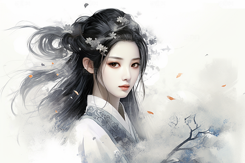 新中式美女手绘中国风插画