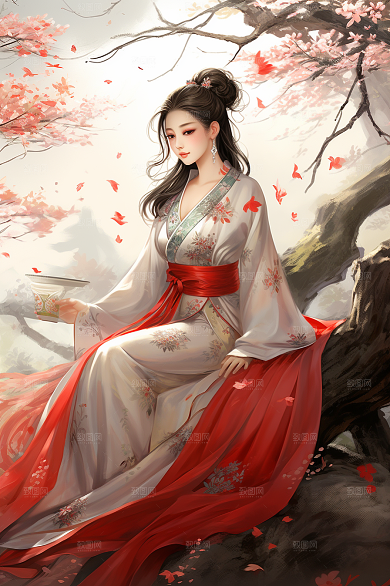 新中式美女唯美中国风插画