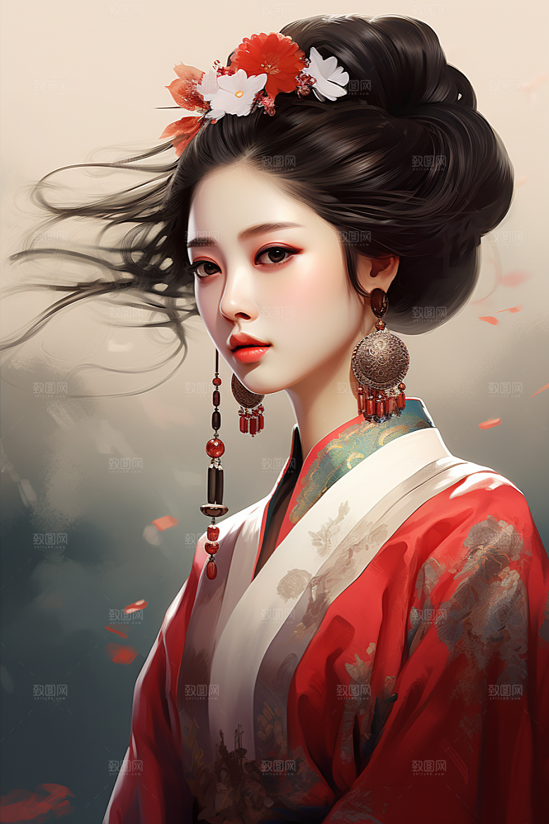 新中式美女中国风温婉插画