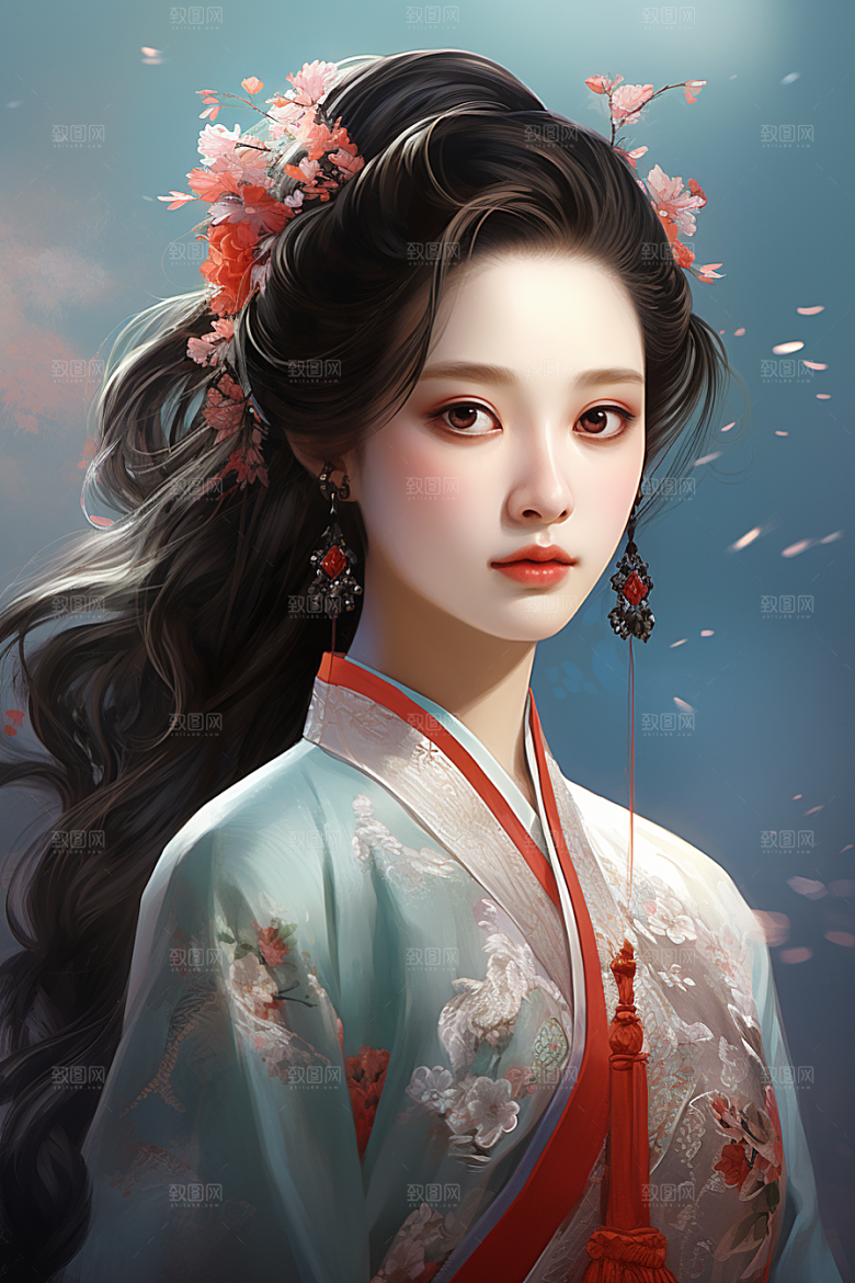 新中式美女高清唯美插画