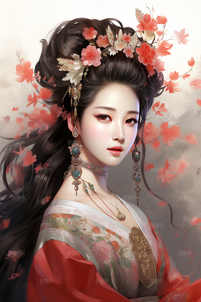 新中式美女手绘温婉插画